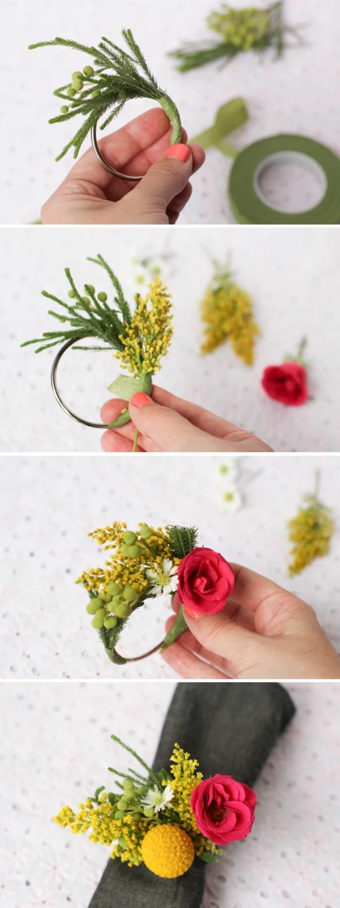 floral napkin ring, black napkin, crafts to make and sell, diy tutorial, step by step