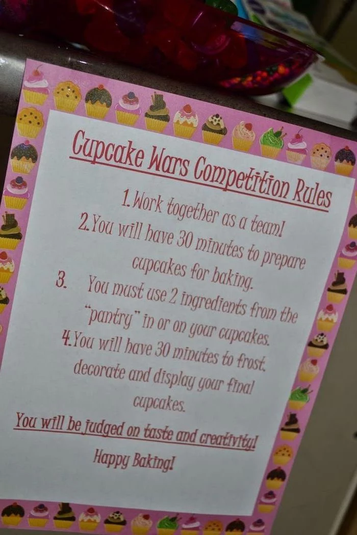 cupcake wars competition rules, fun game, baking challenge, 18th birthday party ideas