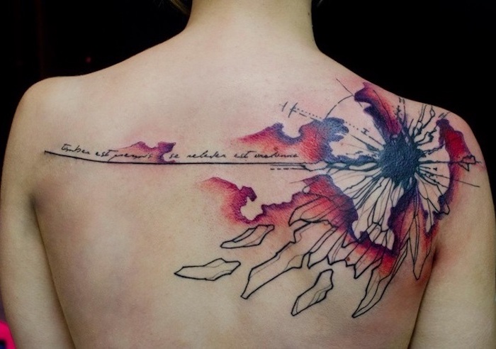 paint splatter tattoo, watercolour back tattoo, inspirational quote, black background
