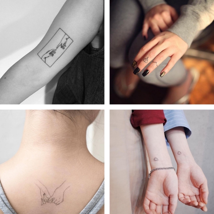photo collage, side by side photos, different styles, simple tattoo, on the back and arms