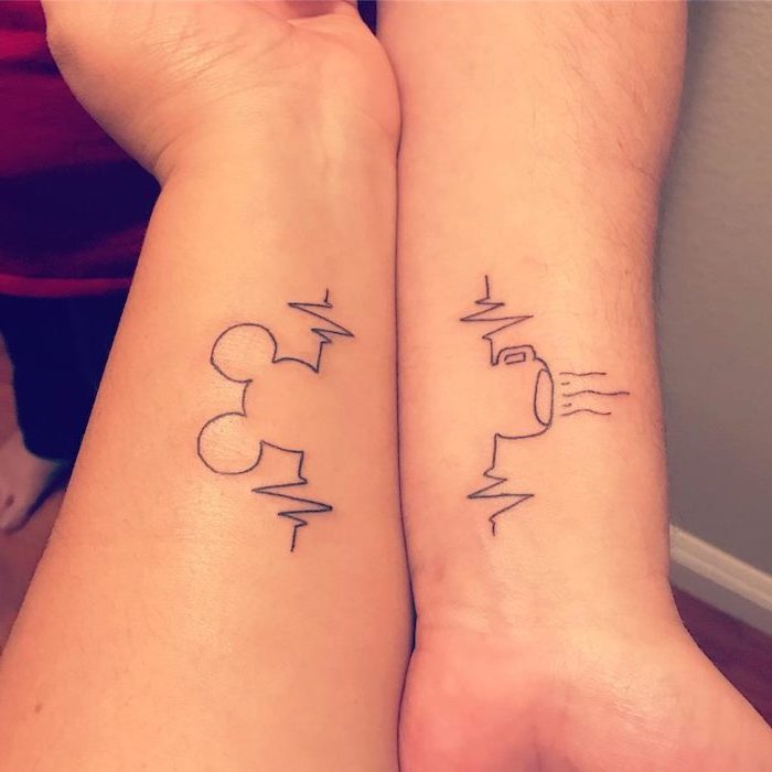 wrist tattoos, matching mom and daughter tattoos, disney inspired
