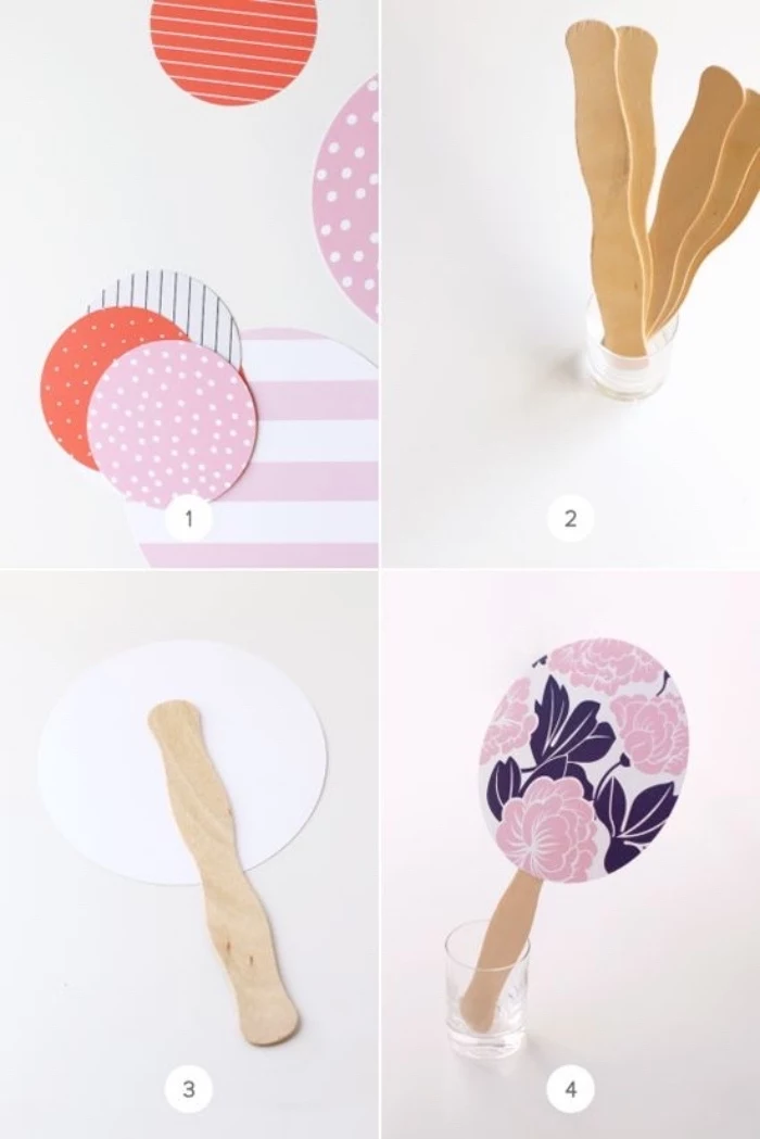 wooden popsicle sticks, colourful carton, diys for girls, paper fan