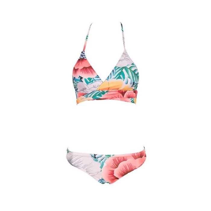 floral print, cute bathing suits for girls, two piece, white background