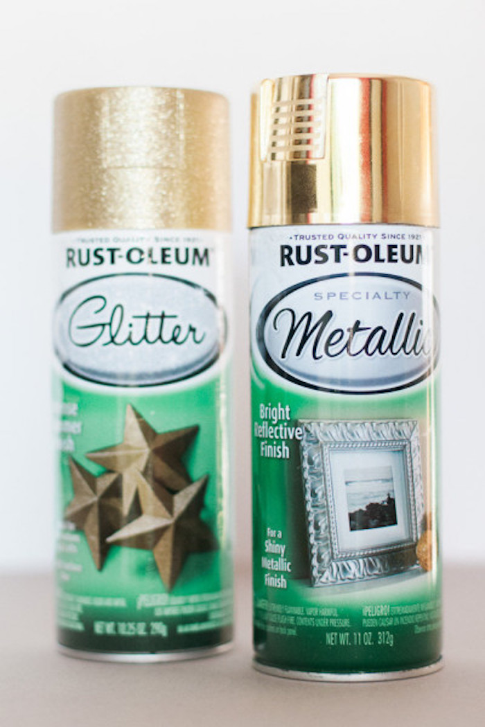 two bottles, glitter and metallic, spray paint, cute diys, white background