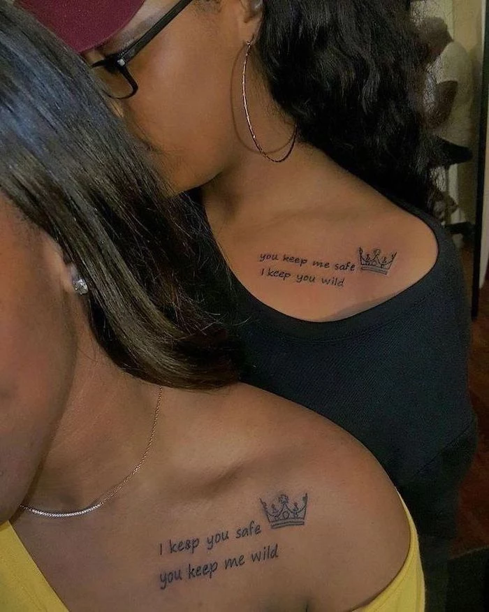 i keep you safe, you keep me wild, mother and daughter tattoos, shoulder tattoos