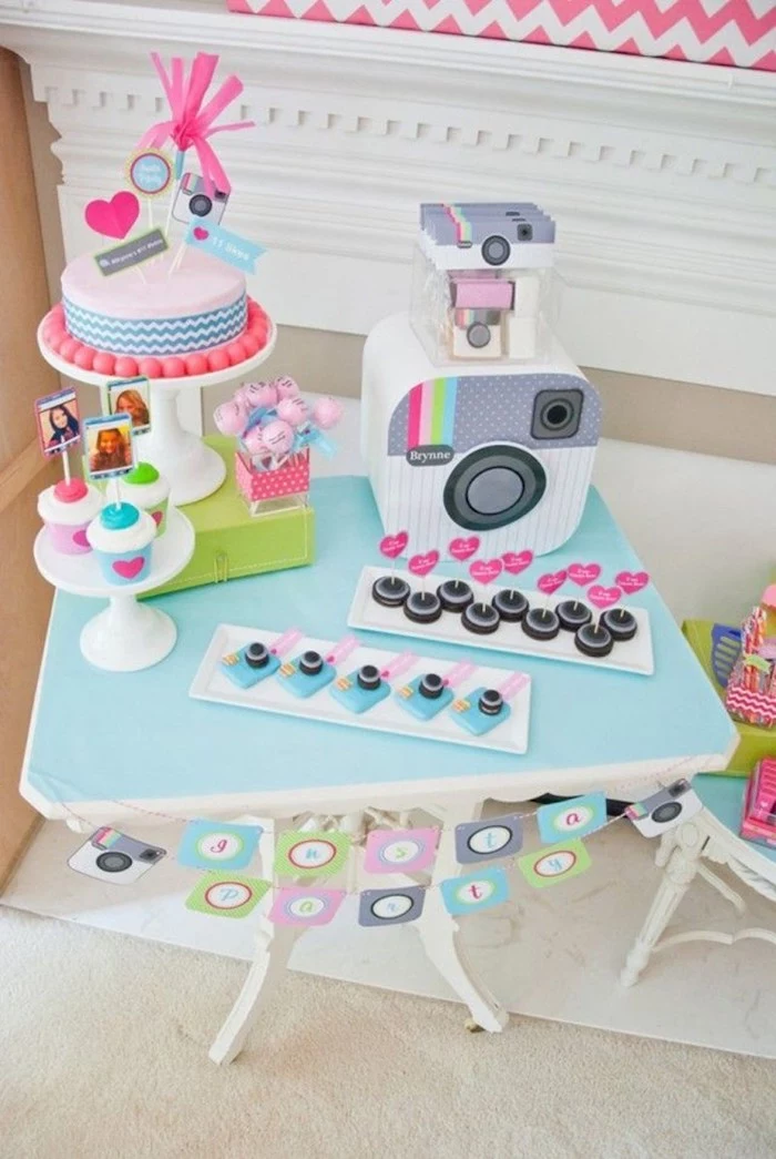 instagram theme, fun birthday ideas, insta party, cupcakes and cake, cake pops