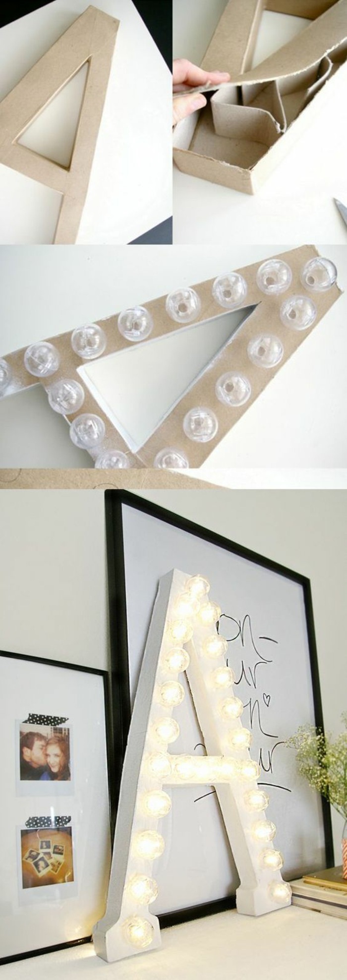 a letter, electric bulbs, framed art, creative things to do when bored