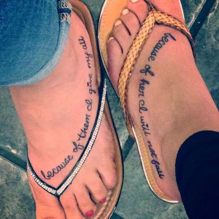 because of them i'll give my all, because of her i will not fall, mother daughter symbol, leg tattoos