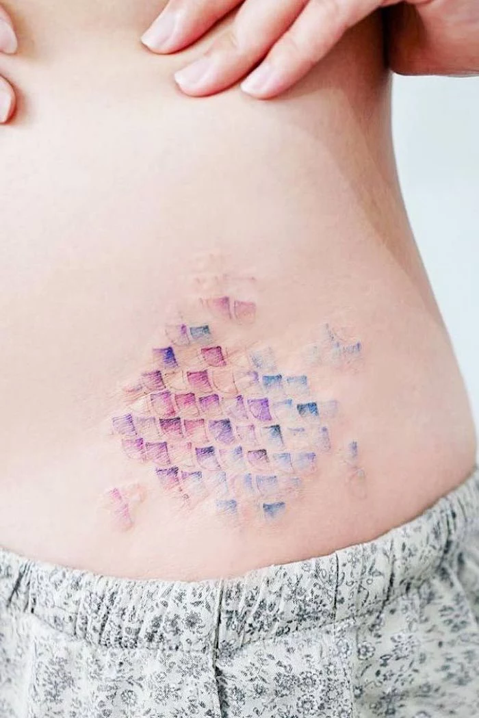 mermaid scales, watercolor lion tattoo, white background, hip tattoo