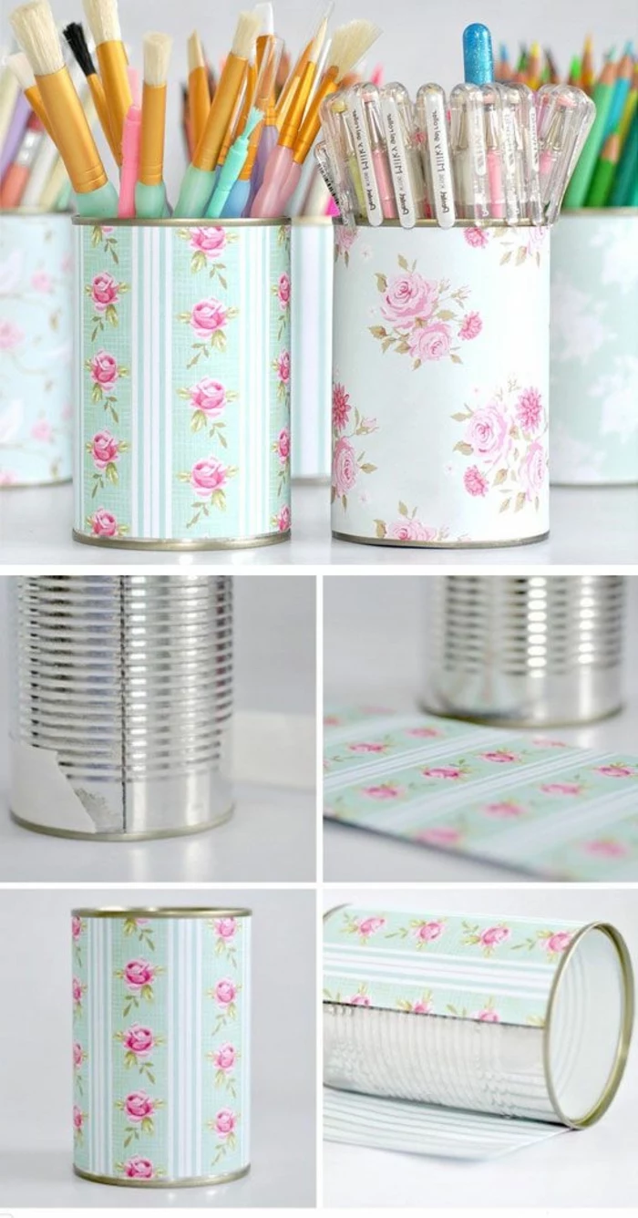 metal cans, fun crafts for teens, pencil holders, coloured paper, diy tutorial, step by step