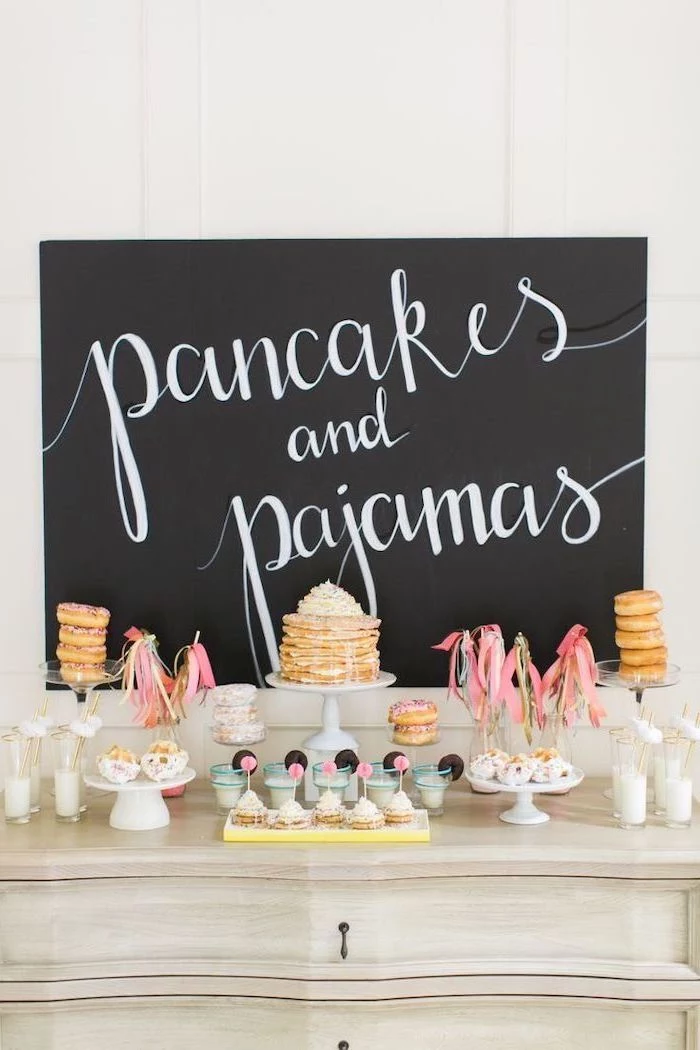 pancakes and pajamas, 16th birthday party ideas, slumber party, donuts and cupcakes