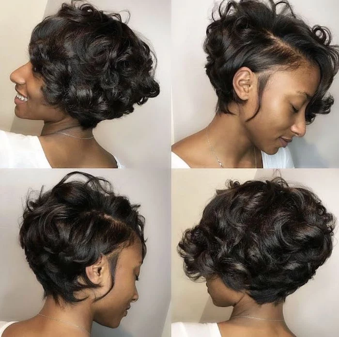 photo collage, short curly hairstyles for black women, different angles, on black hair