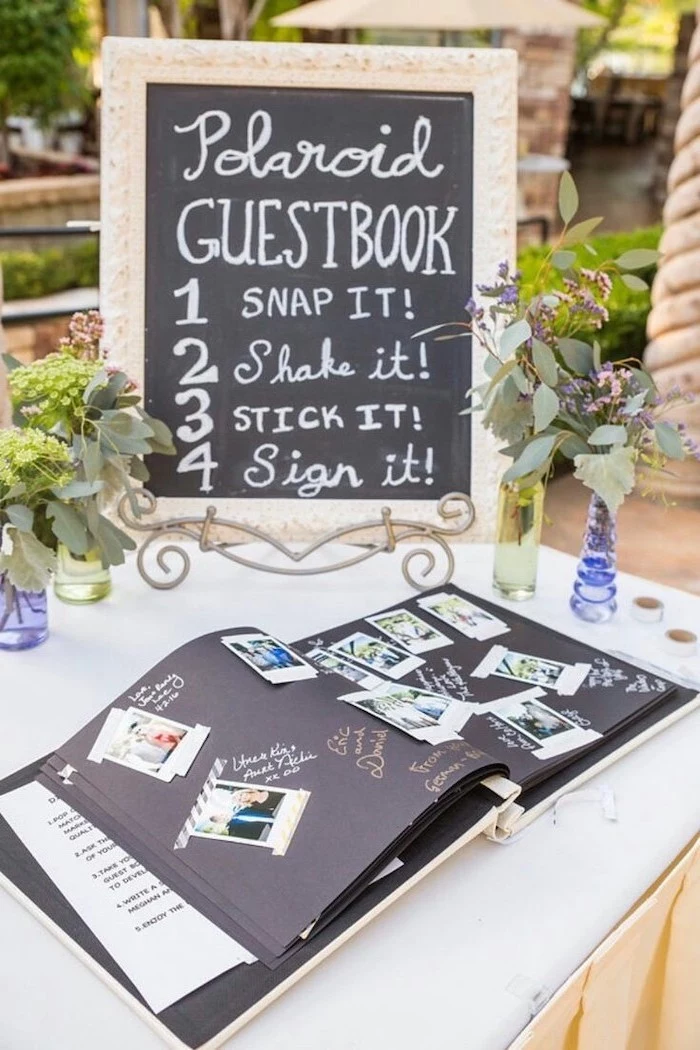 polaroid guestbook, snap it, shake it, stick it, sign it, sweet 16 themes, large photo album