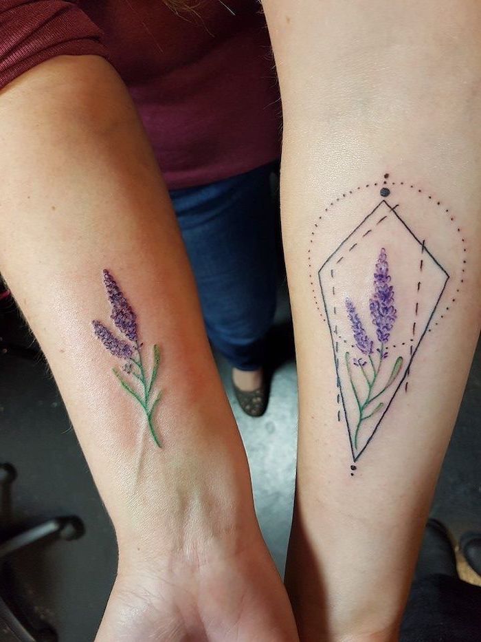 lavender flower, you are my sunshine tattoo, geometrical design, forearm tattoos