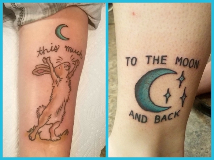 to the moon and back, this much, leg tattoo, forearm tattoo, daughter tattoo ideas