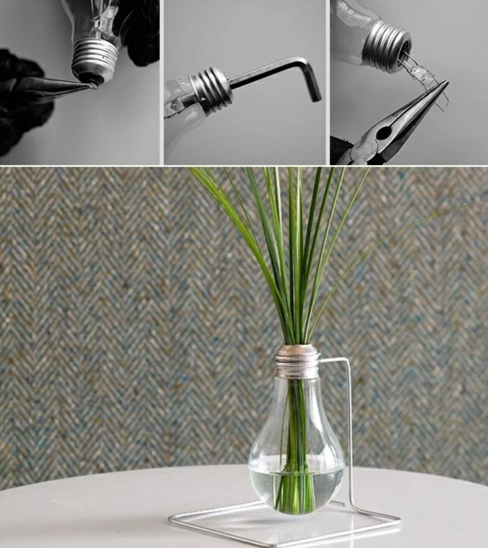 electric bulb, turned into a vase, fun easy crafts, step by step, diy tutorial