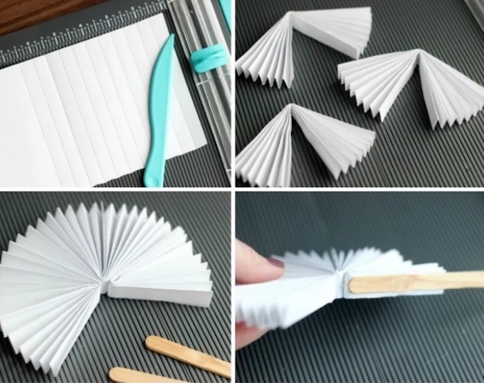 pleated paper, two wooden, popsicle sticks, diys for teens, paper fan