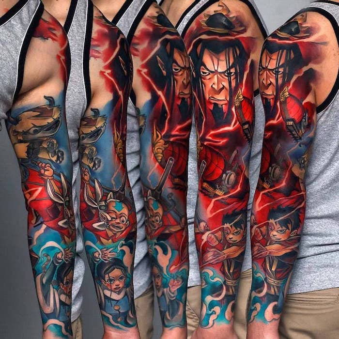 1st half of anime Sleeve done by Sneak from 1up ink tattoo studio Dallas  TX  rtattoos