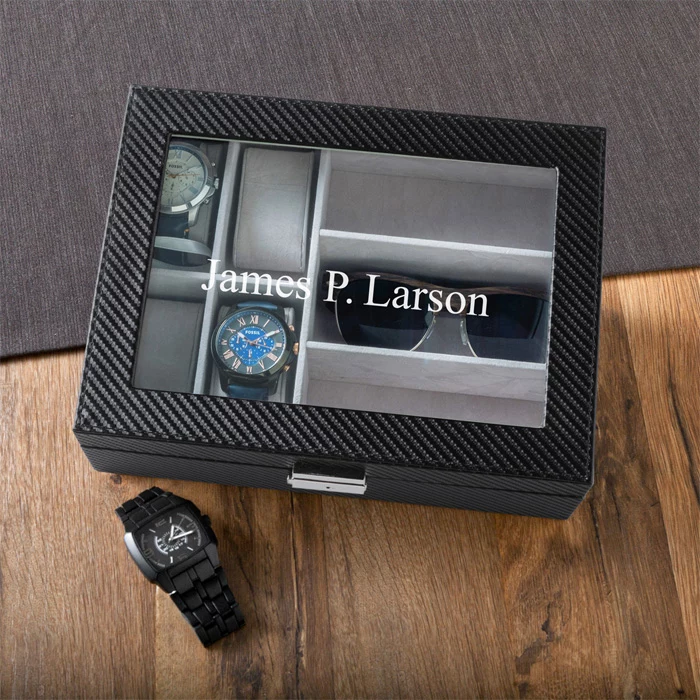 black metal box, for watches and sunglasses, groomsmen gifts, personalised with name