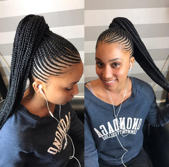 Box Braids Hairstyles Black Long Hair Ponytail Grey Top Side By Side Photos 