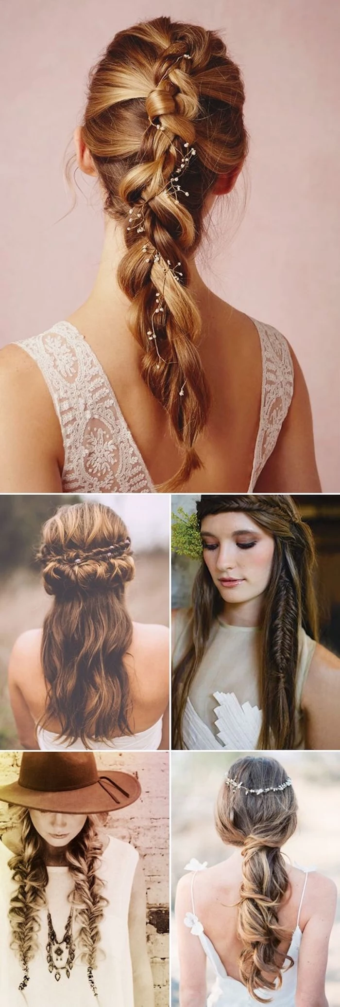 different hairstyles, blondes and brunettes, photo collage, box braids hairstyles, hair accessories