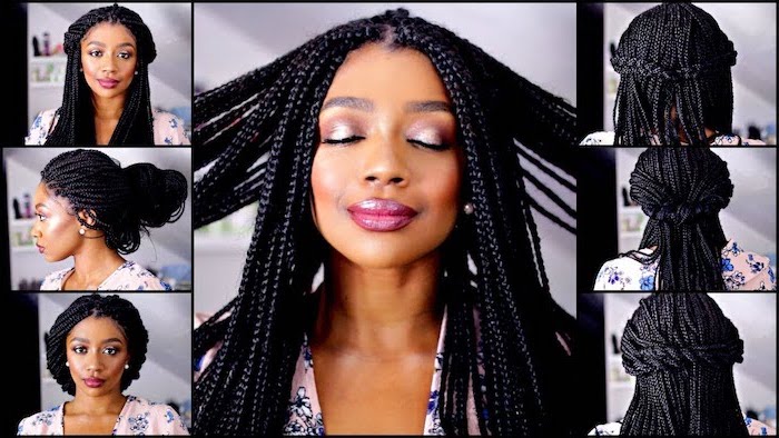 black hair, photo collage, different hairstyles, how to braid your own hair, braided hair