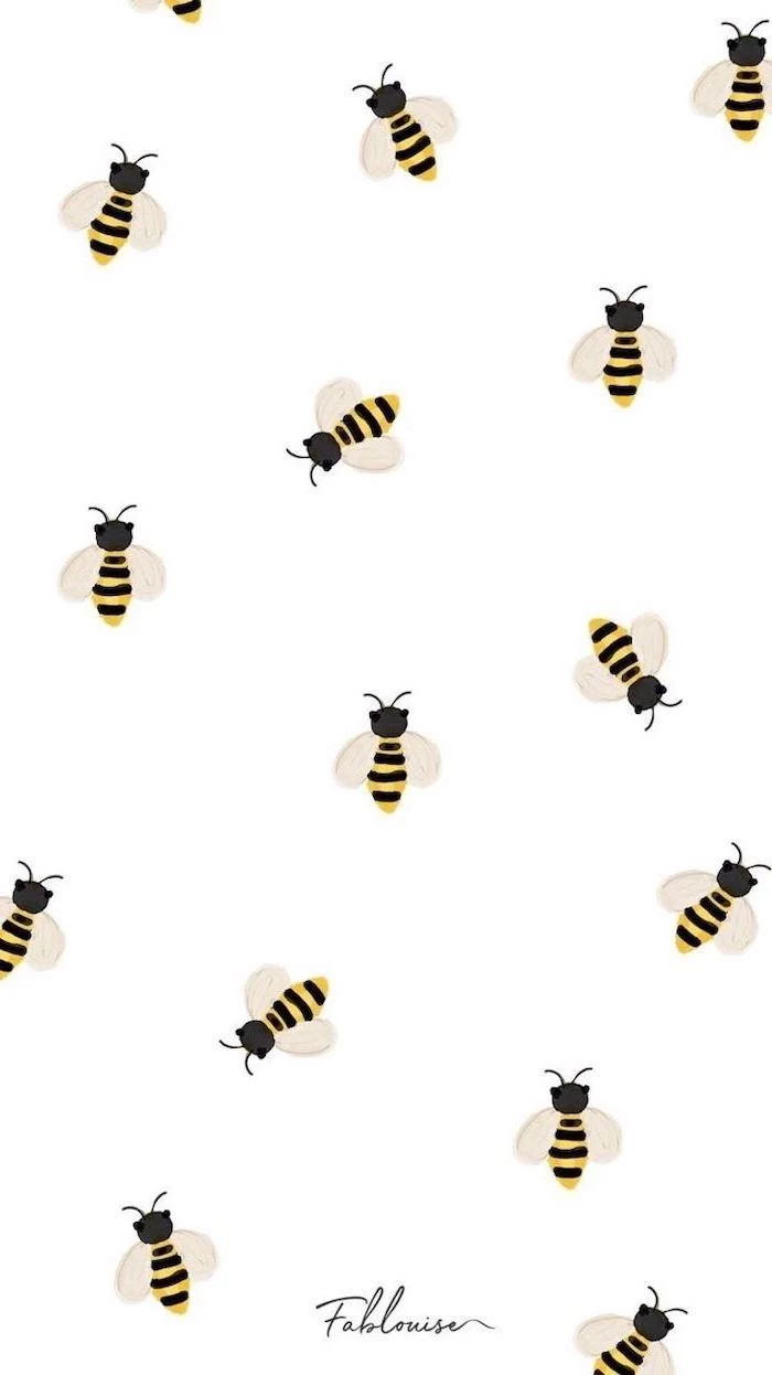 drawing of bees, on white background, cute wallpapers for girls