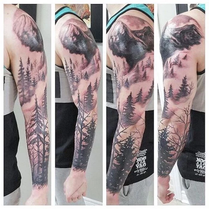 mountain landscape, best half sleeve tattoos, photos taken from different angles