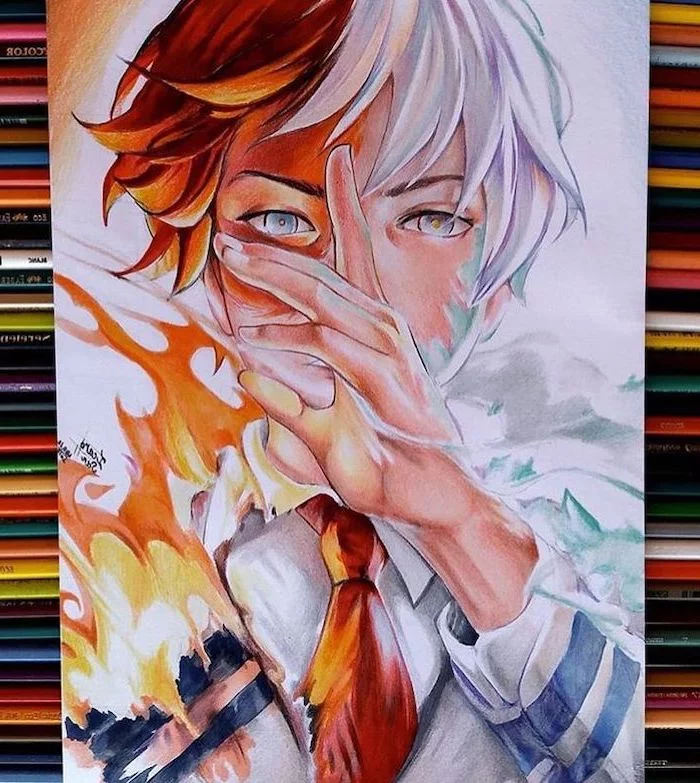 split drawing, how to draw anime, colourful drawing, anime