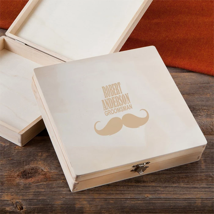 wooden cigar box, personalised with name, best groomsmen gifts ever, wooden background