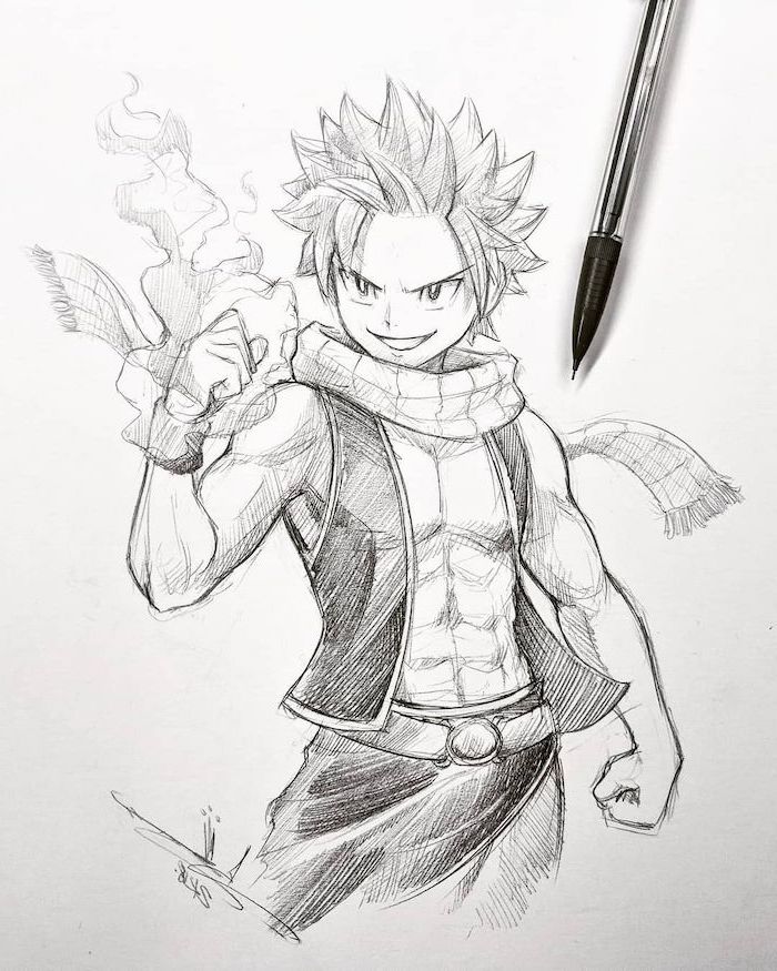 cute anime drawings, pencil sketch, black and white, anime character