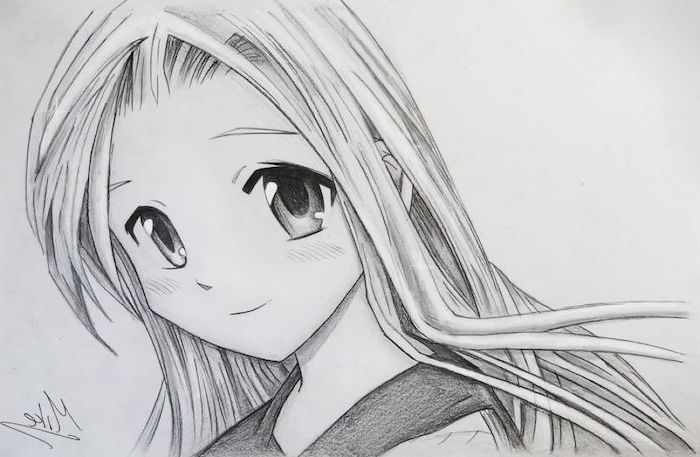 girl drawing, how to draw anime heads, black and white, pencil sketch