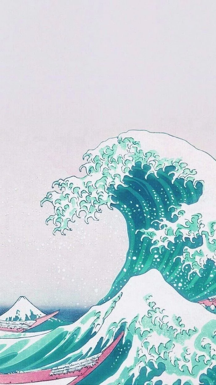 drawing of a tall, tidal wave, aesthetic iphone wallpaper