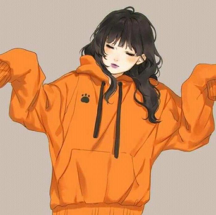 girl drawing, black hair, orange hoodie, learn to draw anime, colourful drawing