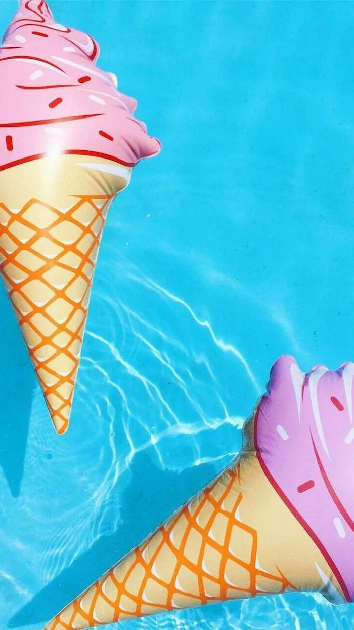 cute lockscreens, blue pool water, ice cream, pool floats