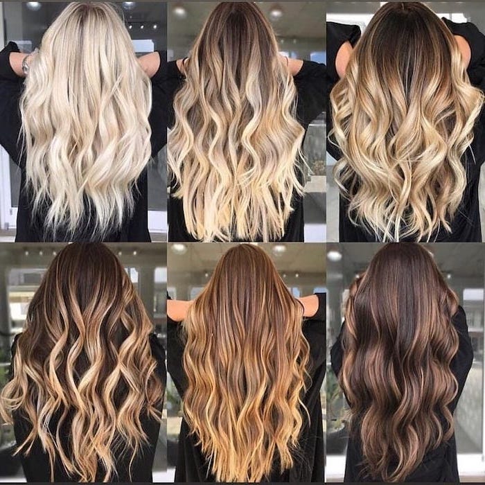 how to do ombre hair, long curly hair, brown to blonde, side by side photos
