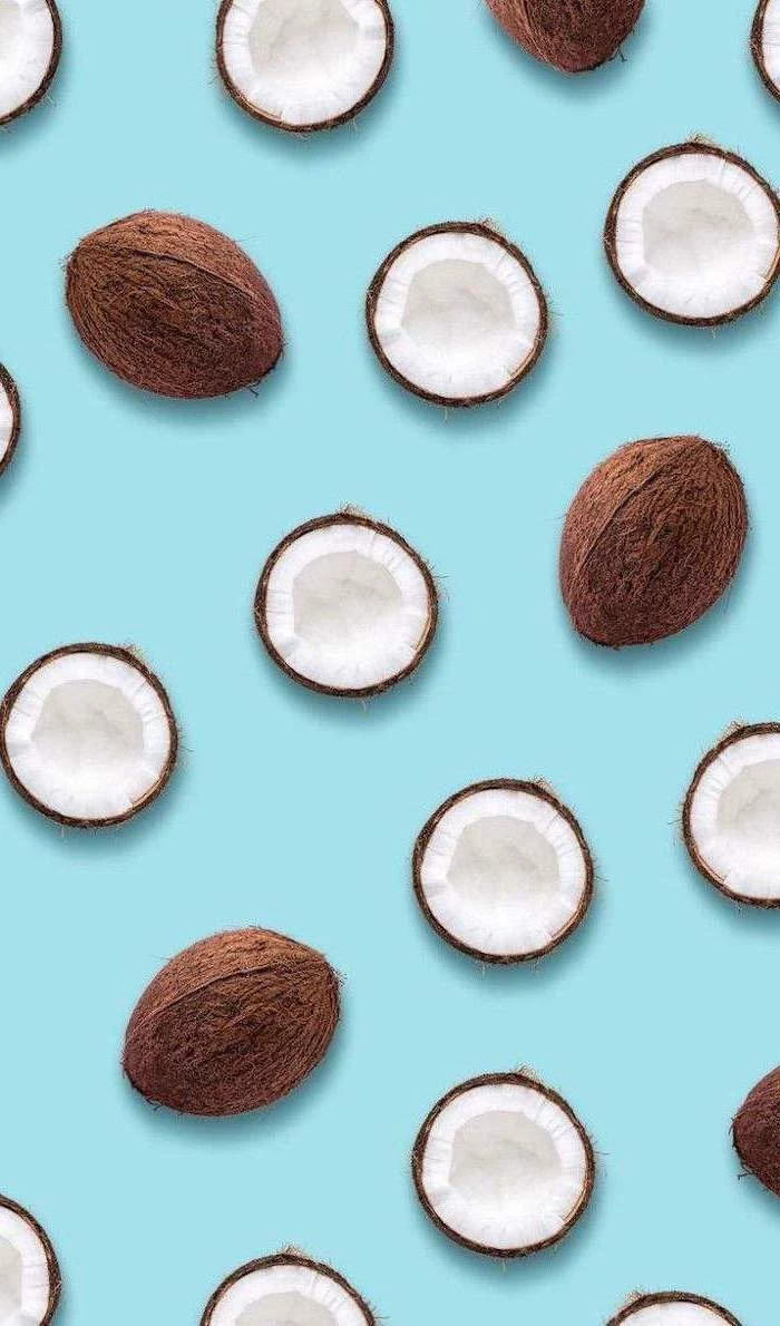 sliced coconuts, on a blue background, cute lockscreens