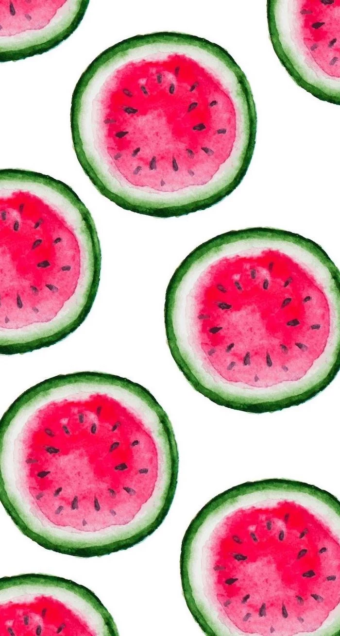 sliced watermelons, on white background, colored drawing, cute phone backgrounds