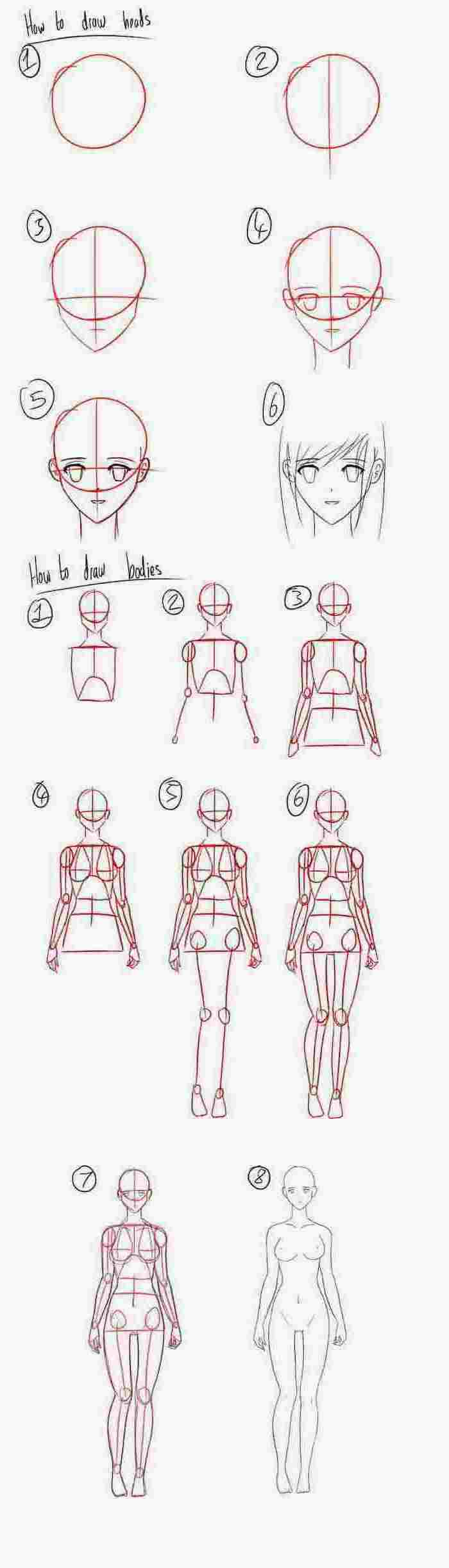 how to draw heads and body, anime sketch, step by step, drawing tutorial