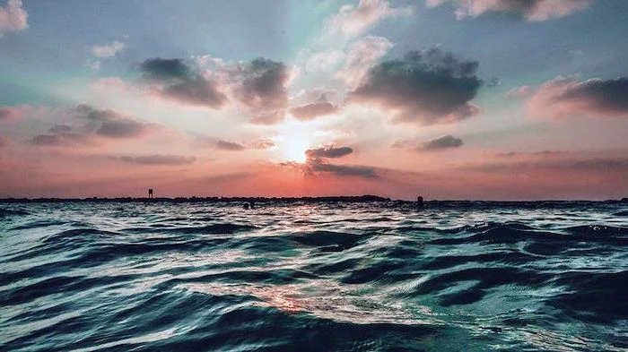 rose gold iphone wallpaper, ocean waves, sunset sky, over the ocean