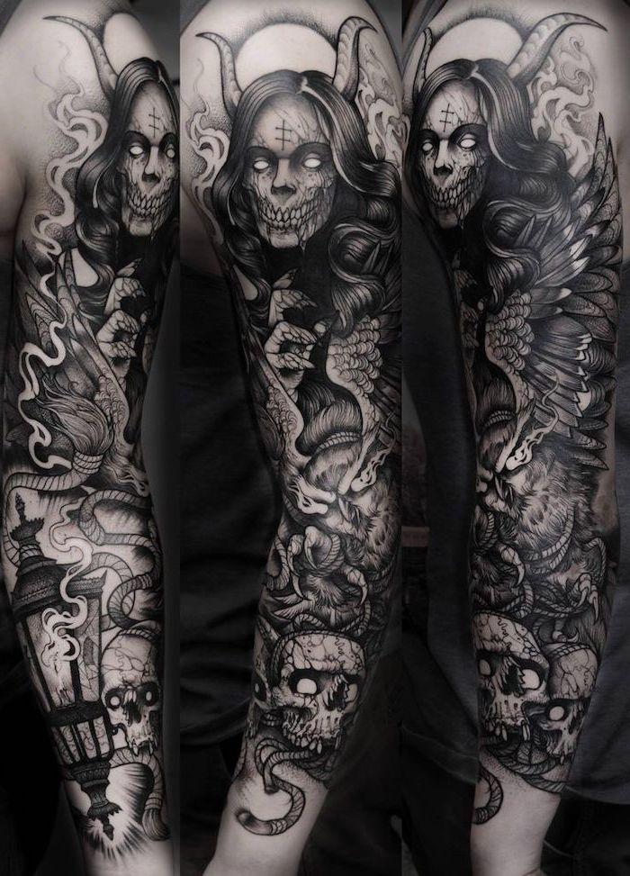 amazing sleeve tattoos black and white