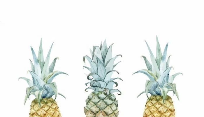 three pineapples, on white background, rose gold iphone wallpaper