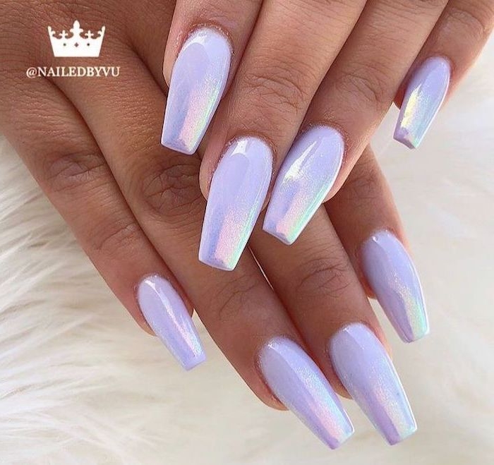 cute gel nails, long coffin nails, white chrome, nail polish, white background