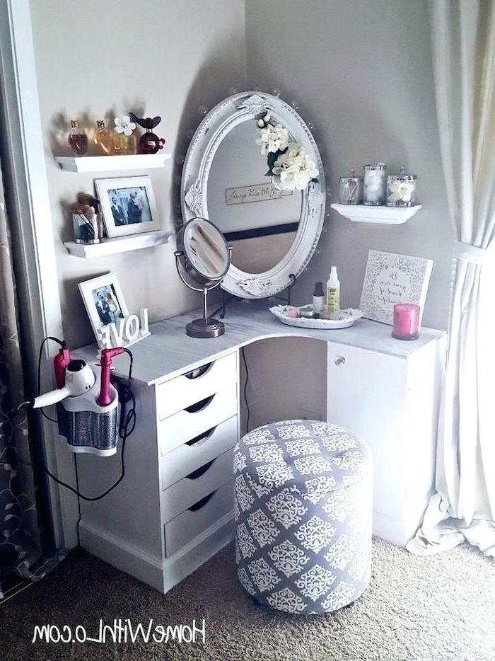 corner makeup vanity with lights