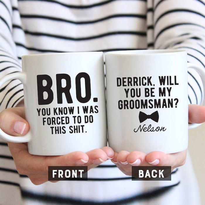 white coffee mug, practical groomsmen gifts, will you be my groomsman