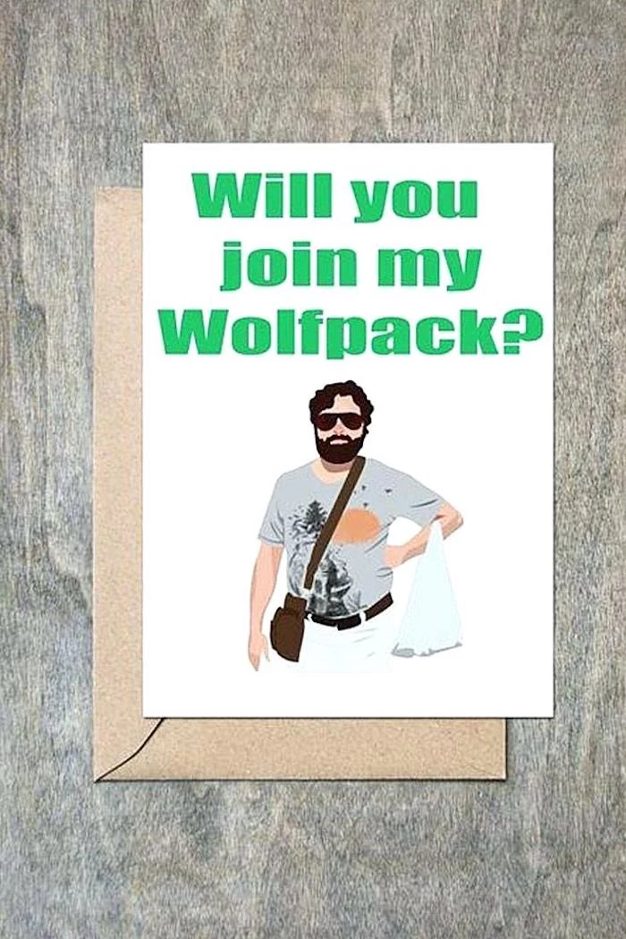 will you join my wolfpack, groomsmen gift sets, funny card, wooden background