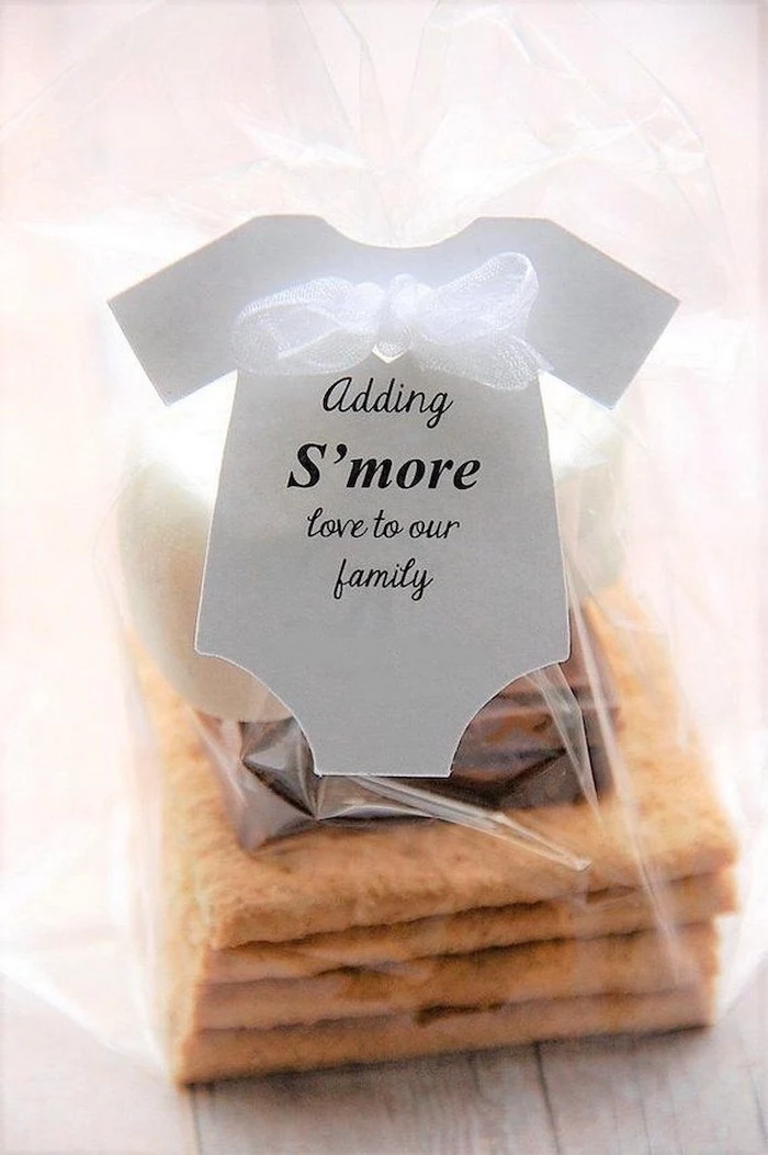 adding s'more love to our family, party favor, baby shower centerpieces, cookies with marshmallows