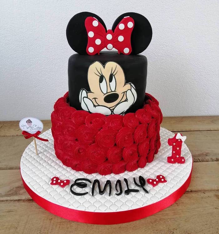 Cute Minnie Mouse Happy Birthday Cake With Your Name