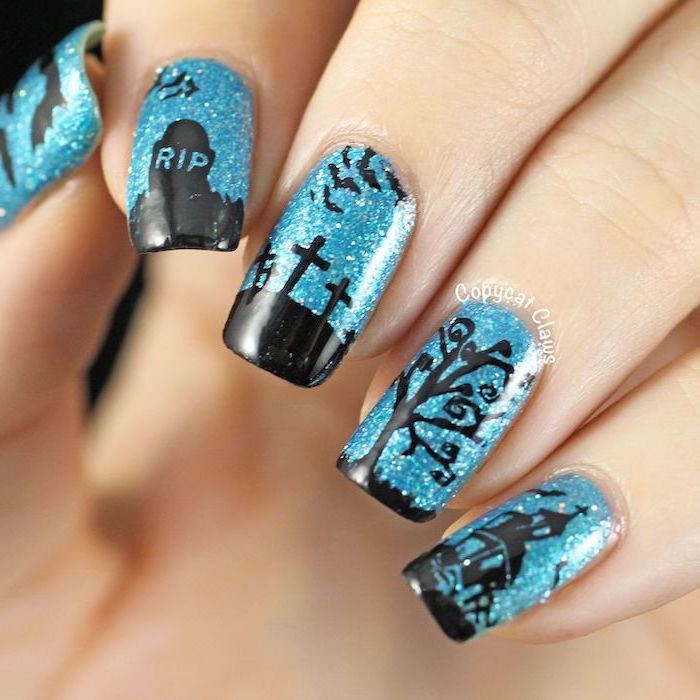 Featured image of post Acrylic Nails Black And Blue