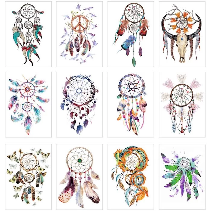 dreamcatcher meaning, photo collage, different drawings, colored drawings